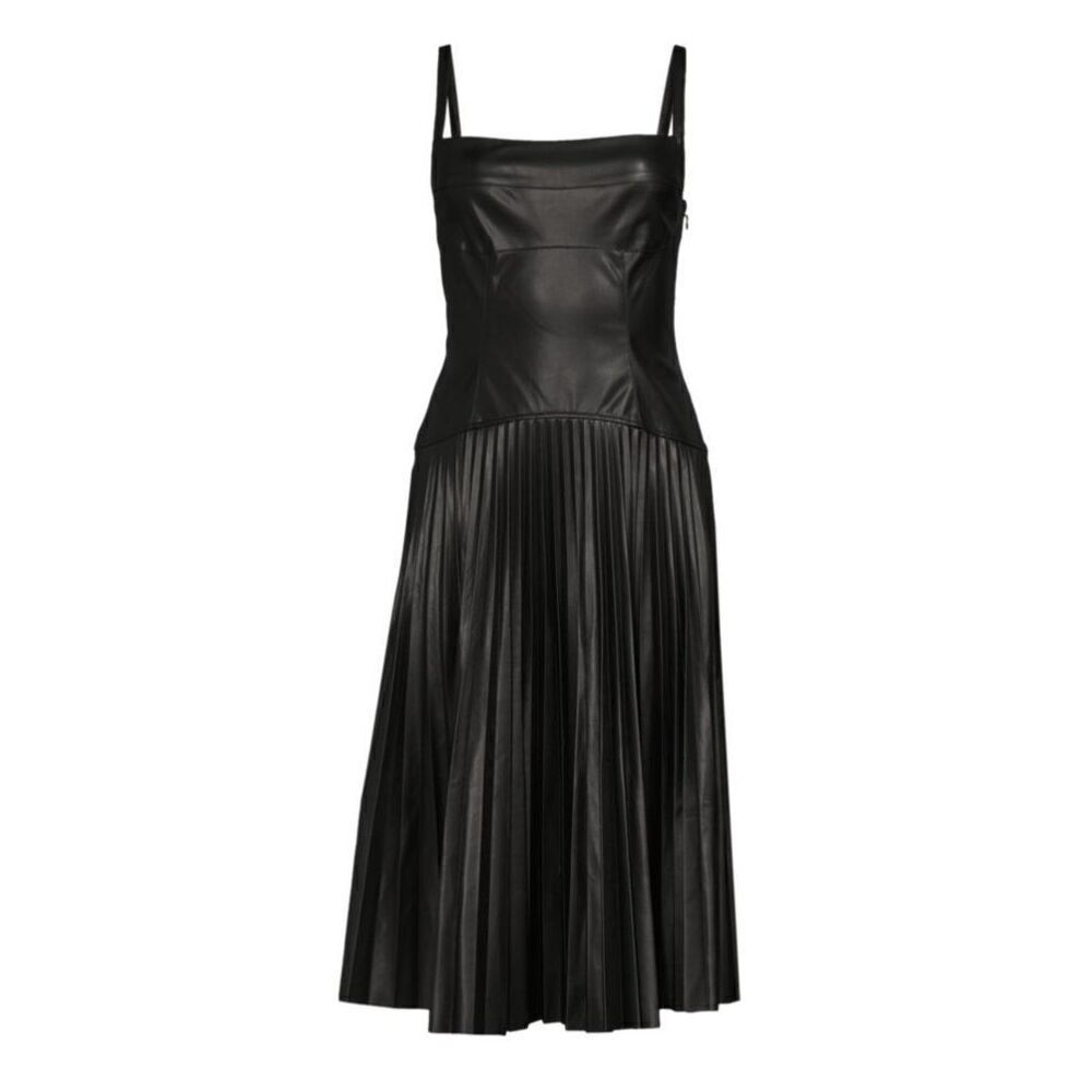 PROENZA SCHOULER Pleated Drop Waist Faux Leather Dress in Black NWT Size 2